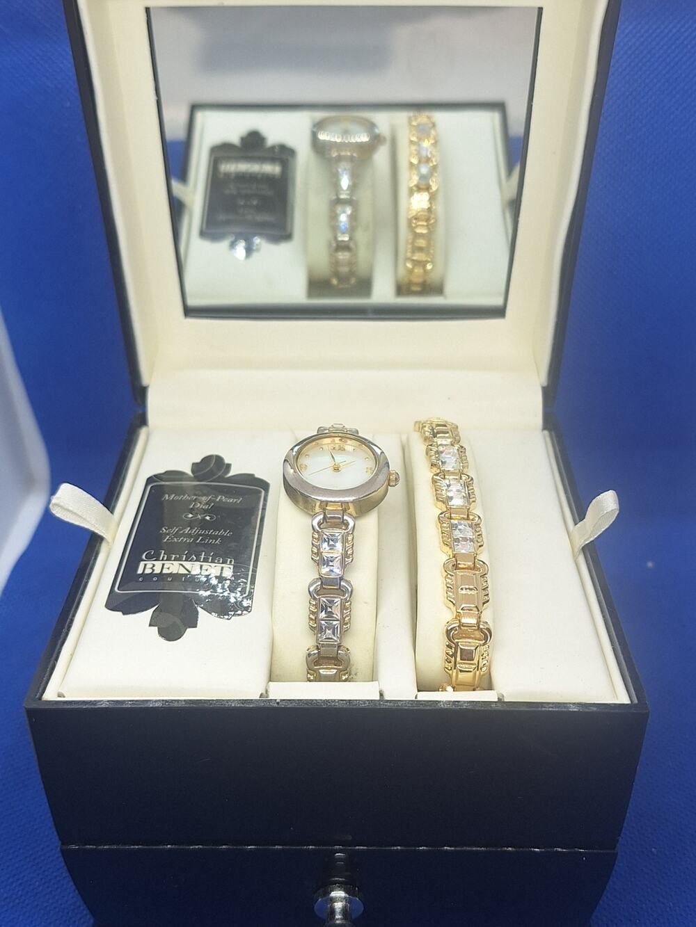 Christian Benet FMDCB621 Women's Watch Bracelet Jewelry Box MOP Dial Crystal